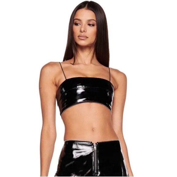 I.AM.GIA Crop Isla Top Faux Leather Black Top Medium - Picture 1 of 11